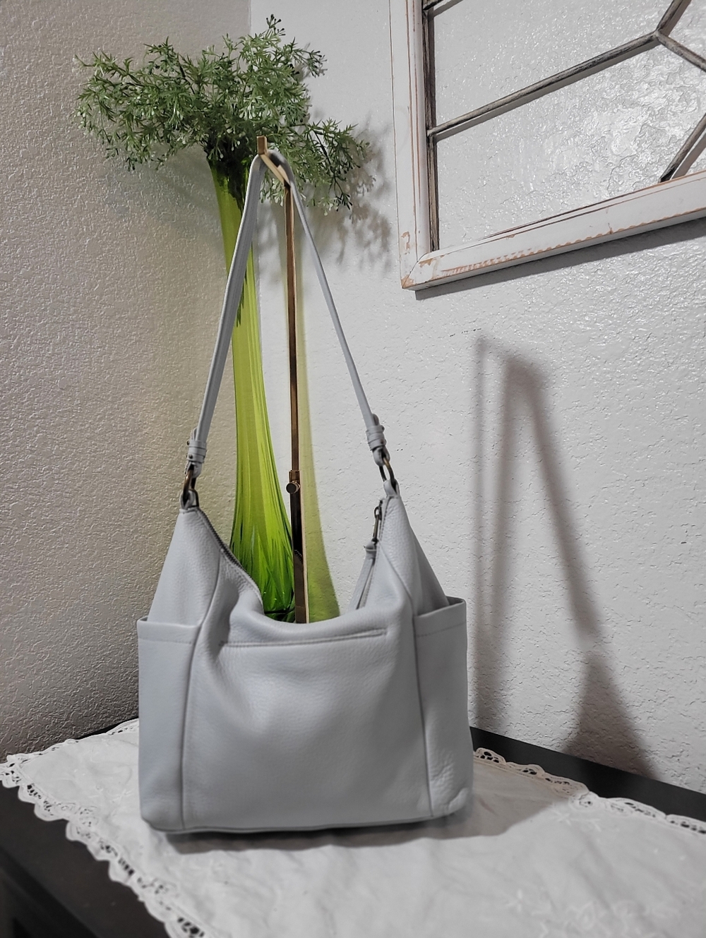 The Sak La Mesa 4-Poster Sky Blue Leather Hobo Slouchy Tote Shoulder Bag - Picture 5 of 9